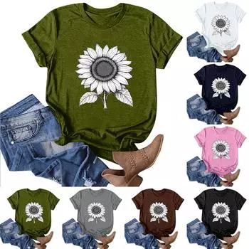 Женская модная повседневная футболка с круглым вырезом и принтом, пуловер с короткими рукавами, топ L армия зеленый