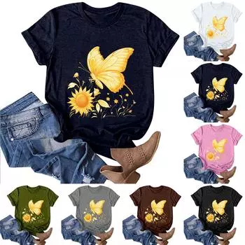 Женская модная повседневная футболка с круглым вырезом и принтом, пуловер с короткими рукавами, топ L армия зеленый