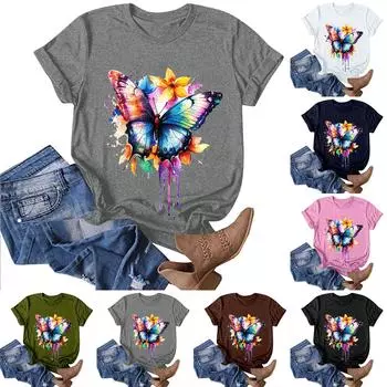 Женская модная повседневная футболка с круглым вырезом и принтом, пуловер с короткими рукавами, топ L армия зеленый