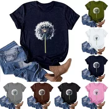 Женская модная повседневная футболка с круглым вырезом и принтом, пуловер с короткими рукавами, топ L армия зеленый