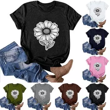 Женская модная повседневная футболка с круглым вырезом и принтом, пуловер с короткими рукавами, топ L армия зеленый