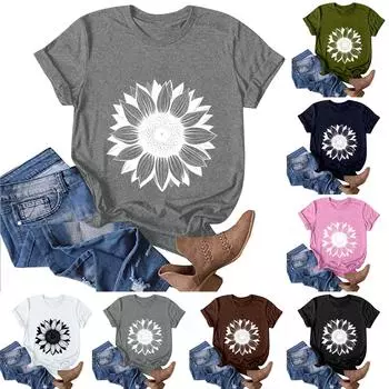 Женская модная повседневная футболка с круглым вырезом и принтом, пуловер с короткими рукавами, топ L армия зеленый