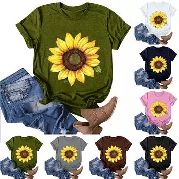 Женская модная повседневная футболка с круглым вырезом и принтом, пуловер с короткими рукавами, топ L армия зеленый