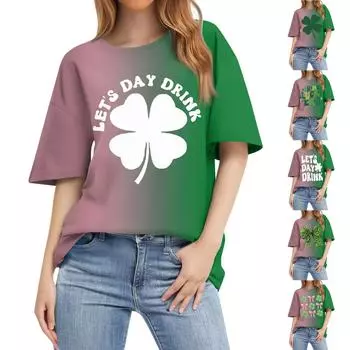 Женская модная повседневная футболка с круглым вырезом и коротким рукавом с принтом, топ L