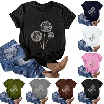 Женская модная повседневная футболка с круглым вырезом и принтом, пуловер с короткими рукавами, топ L