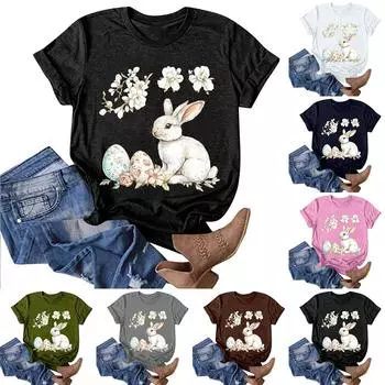 Женская модная повседневная футболка с круглым вырезом и принтом, пуловер с короткими рукавами, топ L