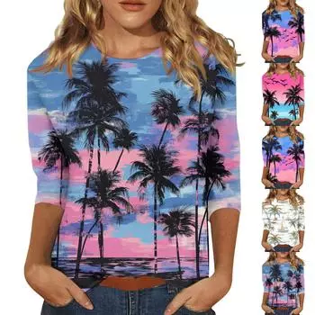 Женская модная повседневная футболка с круглым вырезом и рукавом 3/4, женский топ L белый