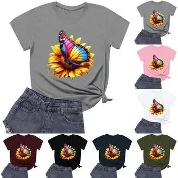 Женская модная повседневная футболка с круглым вырезом и короткими рукавами M винный