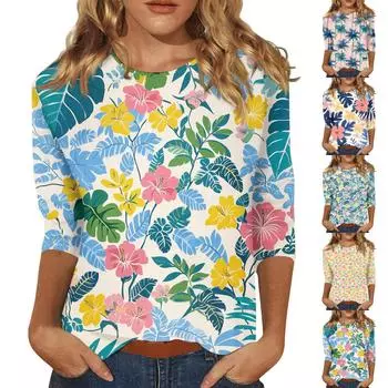 Женская модная повседневная футболка с круглым вырезом и рукавом 3/4, женский топ XXXXXL