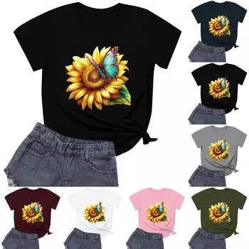 Женская модная повседневная футболка с круглым вырезом и короткими рукавами S