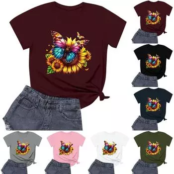 Женская модная повседневная футболка с круглым вырезом и короткими рукавами M чёрный