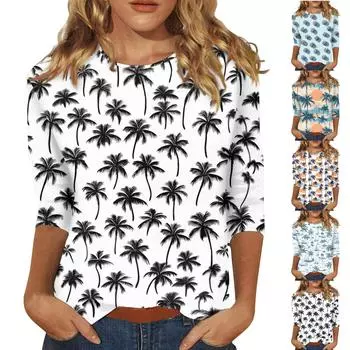 Женская модная повседневная футболка с круглым вырезом и рукавом 3/4, женский топ XL чёрный