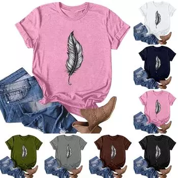 Женская модная повседневная футболка с круглым вырезом и принтом, пуловер с короткими рукавами, топ XXL
