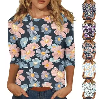 Женская модная повседневная футболка с круглым вырезом и рукавом 3/4, женский топ XL розовый