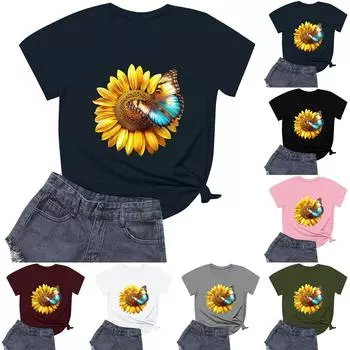 Женская модная повседневная футболка с круглым вырезом и короткими рукавами L белый