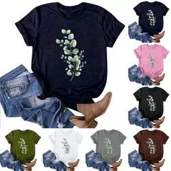 Женская модная повседневная футболка с круглым вырезом и принтом, пуловер с короткими рукавами, топ XL