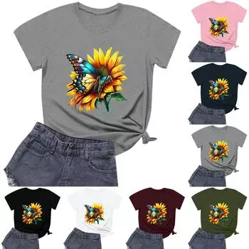 Женская модная повседневная футболка с круглым вырезом и короткими рукавами S чёрный