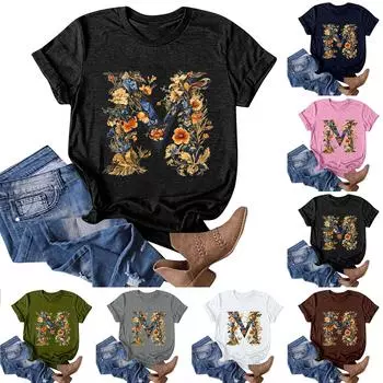 Женская модная повседневная футболка с круглым вырезом и принтом, пуловер с короткими рукавами, топ XL