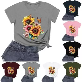 Женская модная повседневная футболка с круглым вырезом и короткими рукавами S чёрный