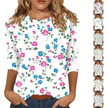 Женская модная повседневная футболка с круглым вырезом и принтом 3/4 XXXL синий