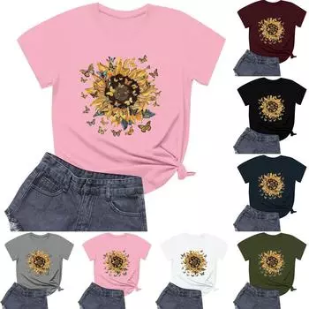 Женская модная повседневная футболка с круглым вырезом и короткими рукавами S