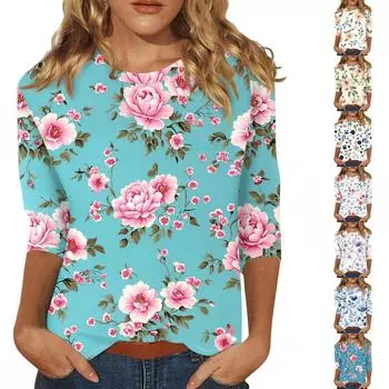 Женская модная повседневная футболка с круглым вырезом и принтом 3/4 S розовый