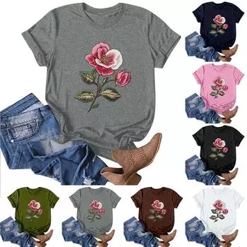 Женская модная повседневная футболка с круглым вырезом и принтом, пуловер с короткими рукавами, топ M чёрный