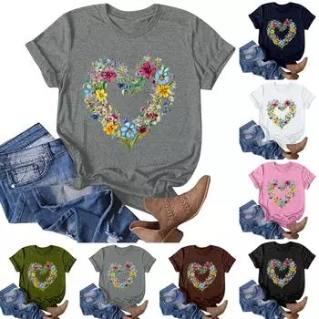 Женская модная повседневная футболка с круглым вырезом и принтом, пуловер с короткими рукавами, топ M тёмно-синий