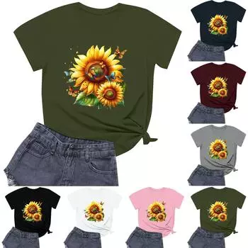 Женская модная повседневная футболка с круглым вырезом и короткими рукавами L