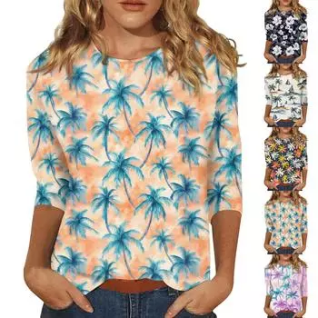 Женская модная повседневная футболка с круглым вырезом и рукавом 3/4, женский топ S белый