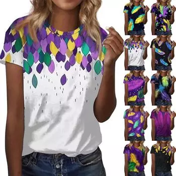 Женская модная повседневная футболка с круглым вырезом и коротким рукавом с карнавальным принтом M