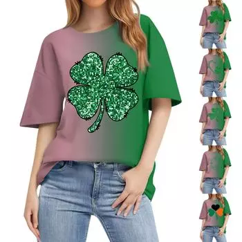 Женская модная повседневная футболка с круглым вырезом и коротким рукавом с принтом, топ M