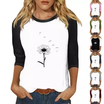 Женская модная повседневная футболка с круглым вырезом, рукавами семь, на пуговицах с принтом S белый