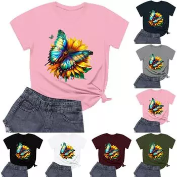 Женская модная повседневная футболка с круглым вырезом и короткими рукавами S розовый