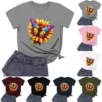 Женская модная повседневная футболка с круглым вырезом и короткими рукавами XXL