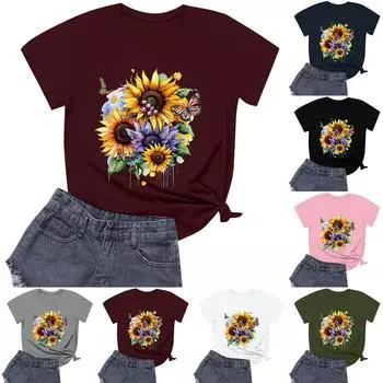 Женская модная повседневная футболка с круглым вырезом и короткими рукавами L