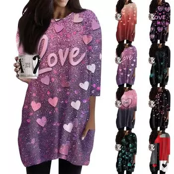 Женская модная повседневная футболка с круглым вырезом и принтом, рукавом 3/4, двойным карманом XXXL