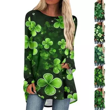 Женская модная повседневная футболка с принтом, длинный рукав, круглый вырез, средний длинный топ L