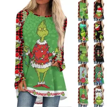 Женская модная повседневная футболка с принтом на плечах, длинным рукавом, круглым вырезом, средней длины M