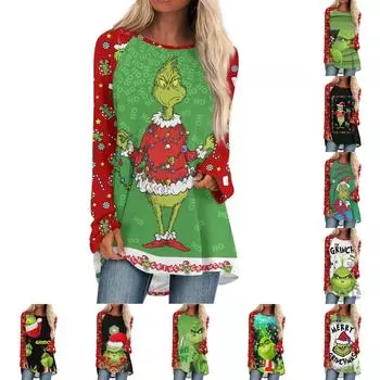 Женская модная повседневная футболка с принтом на плечах, длинным рукавом, круглым вырезом, средней длины S