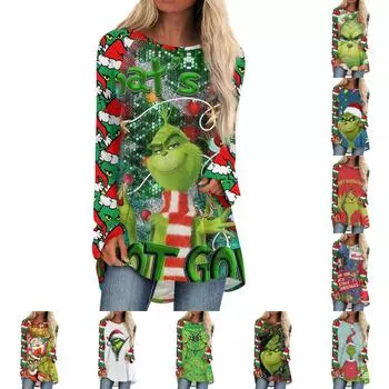 Женская модная повседневная футболка с принтом на плечах, длинным рукавом, круглым вырезом, средней длины XXL золотой