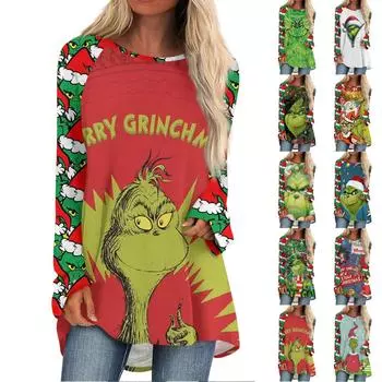 Женская модная повседневная футболка с принтом на плечах, длинным рукавом, круглым вырезом, средней длины XL чёрный