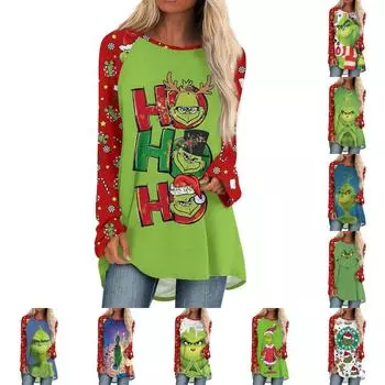 Женская модная повседневная футболка с принтом на плечах, длинным рукавом, круглым вырезом, средней длины M