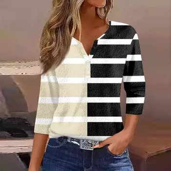 Женская модная повседневная футболка с принтом, рукав 7/10, застежка на пуговицы L бежевый