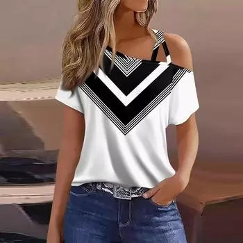 Женская модная повседневная футболка с принтом, сексуальная футболка с короткими рукавами и открытыми плечами, топ L бежевый