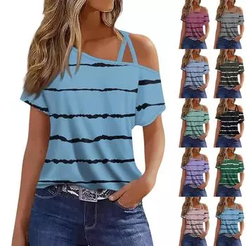 Женская модная повседневная футболка с принтом, сексуальная футболка с короткими рукавами и открытыми плечами, топ L розовый