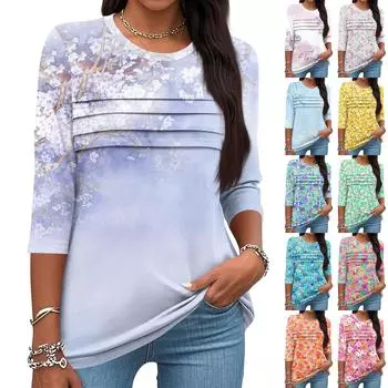 Женская модная повседневная футболка с разрезом на рукаве, свободная, с круглым вырезом и принтом XXL фиолетовый