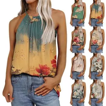 Женская модная повседневная футболка с регулируемыми бретелями без рукавов и принтом, топ L
