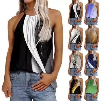 Женская модная повседневная футболка с регулируемыми бретелями без рукавов и принтом, топ L чёрный