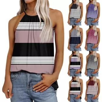 Женская модная повседневная футболка с регулируемыми бретелями без рукавов и принтом, топ L чёрный